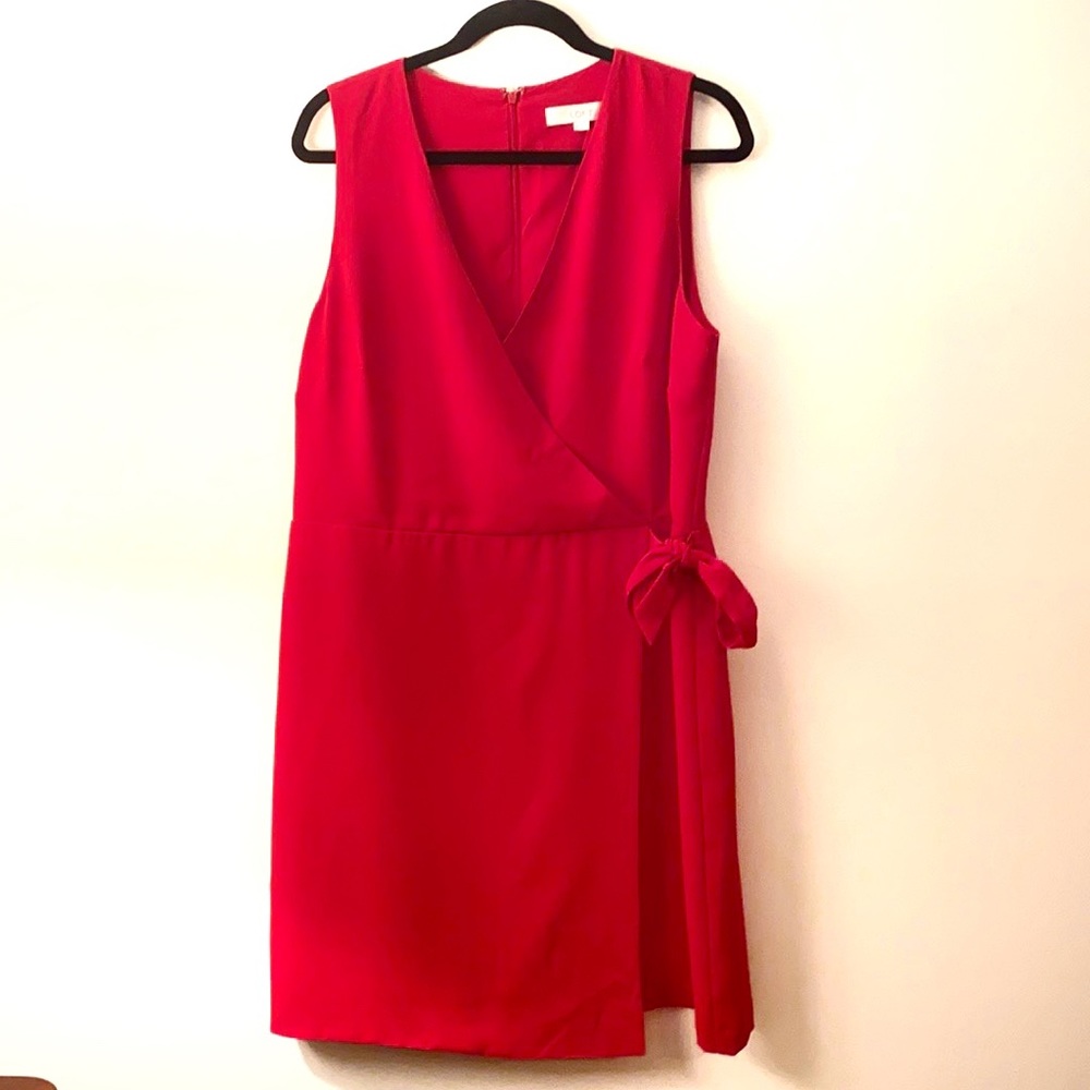 Loft Faux Wrap Dress, SZ 14, Red NWT